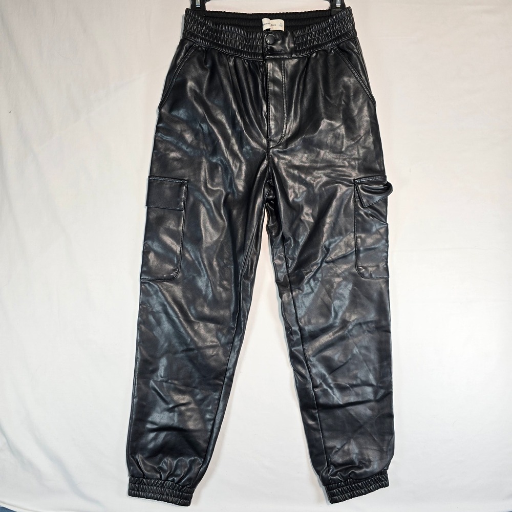 Abercrombie & Fitch Vegan Faux Leather Cargo Jogger Pants Black Small